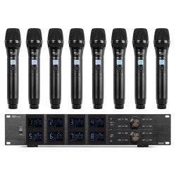 PD-528 Set micrófonos inalámbricos UHF con 8 micros de mano