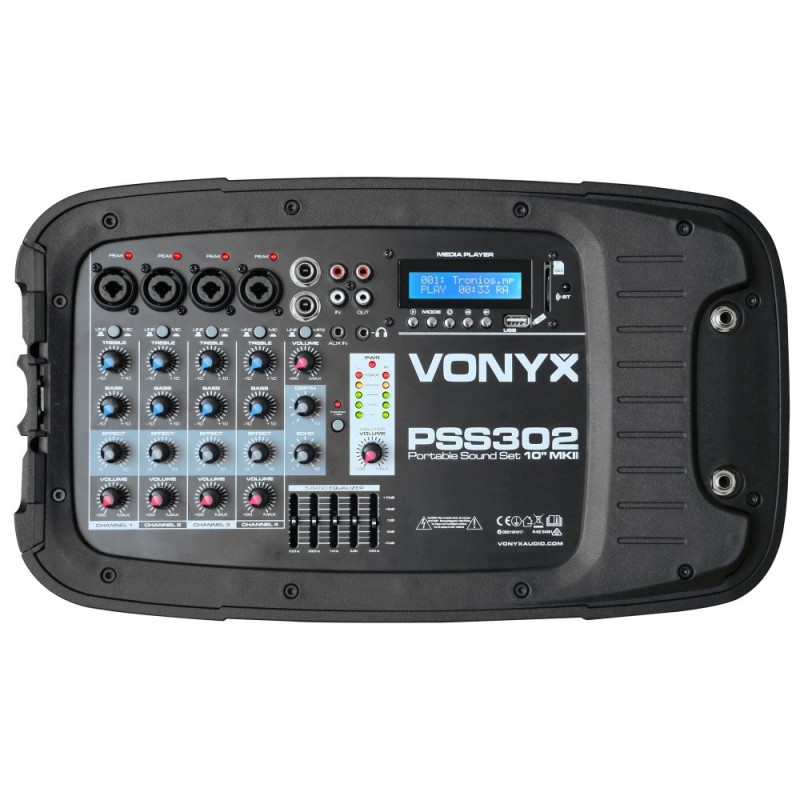 Vonyx VSP200 Altavoz portátil bluetooth de 10” 200W 2 micrófonos  inalámbricos SD USB MP3